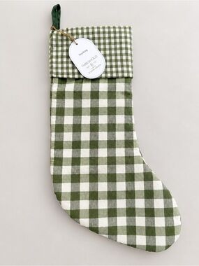 Studio McGee Plaid Woven Green Cream Buffalo Check Farmhouse Christmas Stocking
